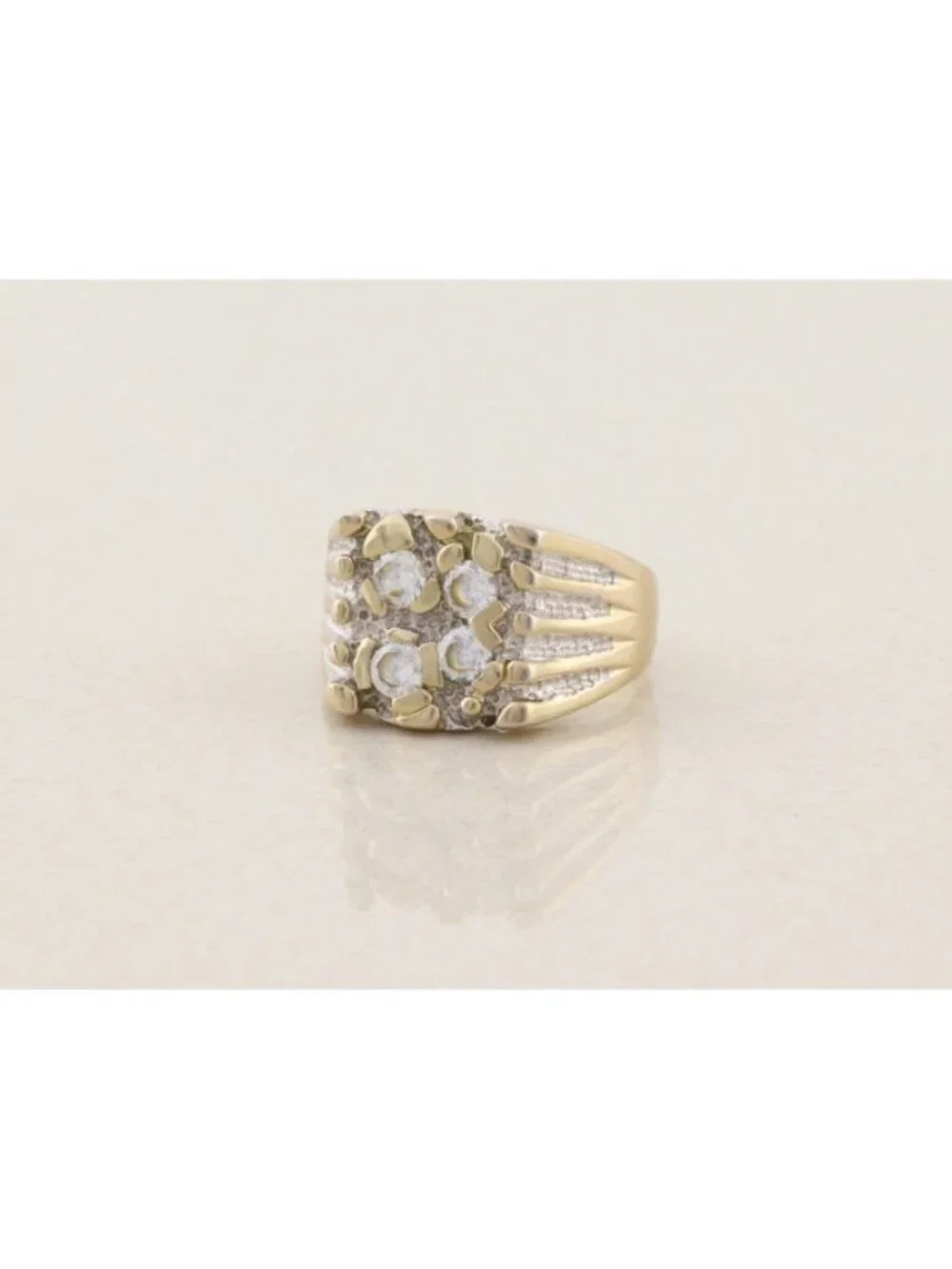 Men's 18k Gold Plate Over Sterling Silver Cubic Zirconia Nugget Ring Size 13 1/4